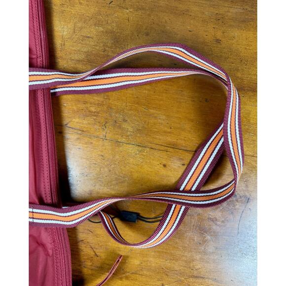 Lacoste Nylon Tote Bag Red Striped Webbed Straps Logo Shoulder Travel 16 X 11.5 - Picture 11 of 16